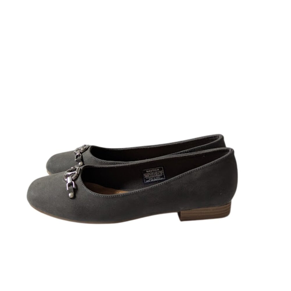 Nautica Buckle Bit WMNs Gray Vegan Suede Fabric Slip-on Flats NWOB Size 7.5 NWOB - Picture 5 of 8